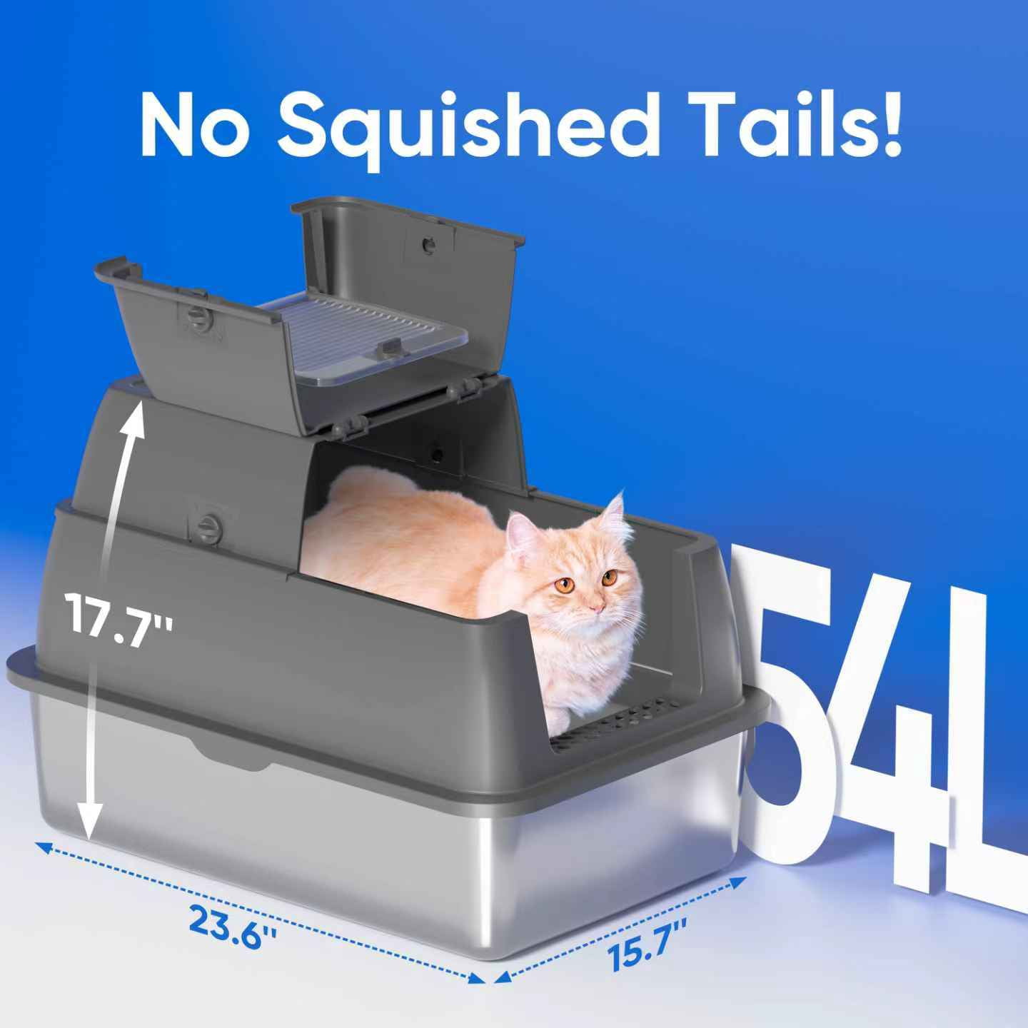 Stainless Steel Cat Litter Box with Lid - XL 18" Deep for Big Cats,180° Flip-Top, Odor-Free & Anti-Leak with Scoop