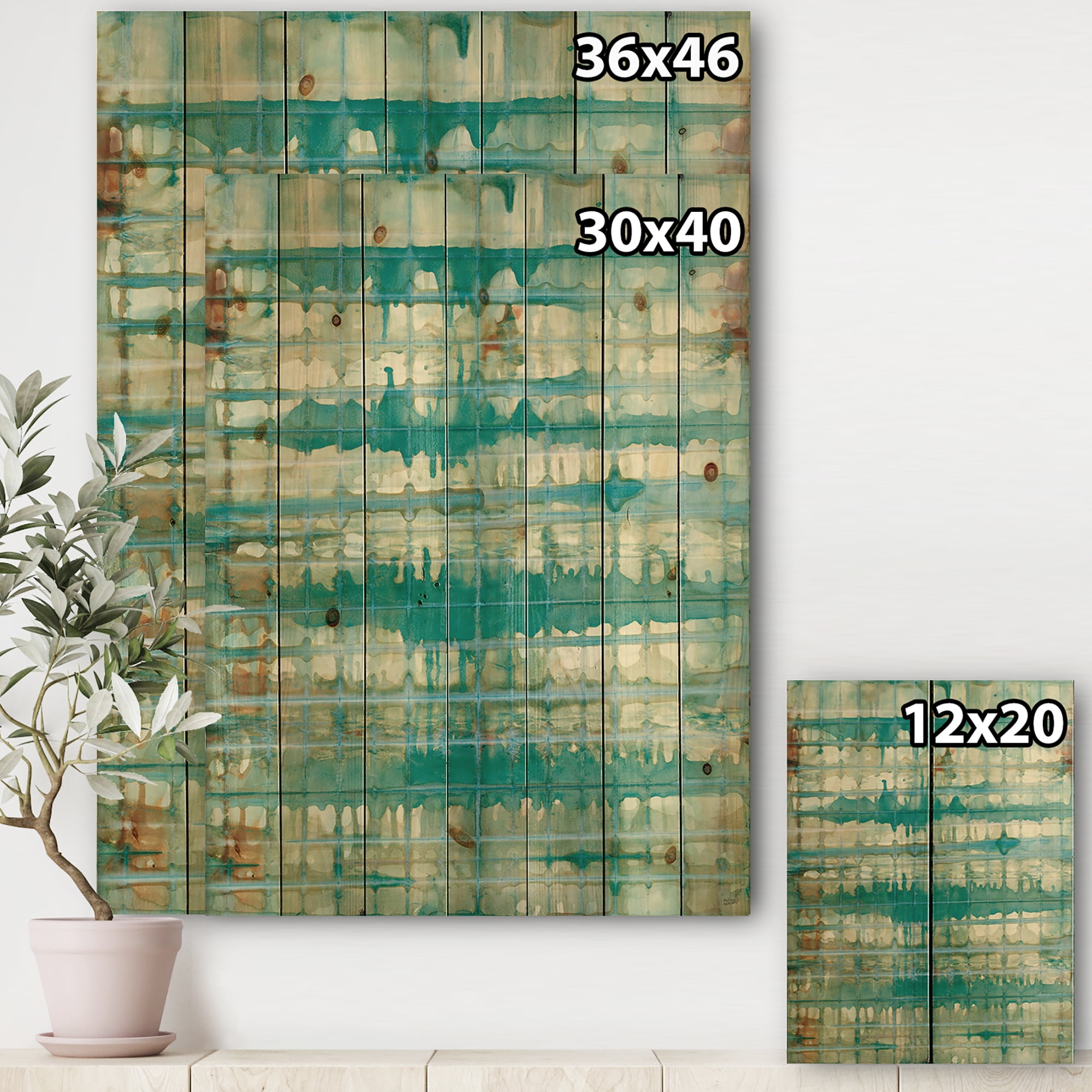 Designart 'Turquoise Watercolor Geometrical Pattern VIII' Modern & Transitional Print on Natural Pine Wood