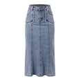 thumbnail image 4 of Gbsyewxs Skirts For Women Midi Skirt Denim High Waist Solid Color Slim Summer Women'S Skirts Blue, 4 of 6