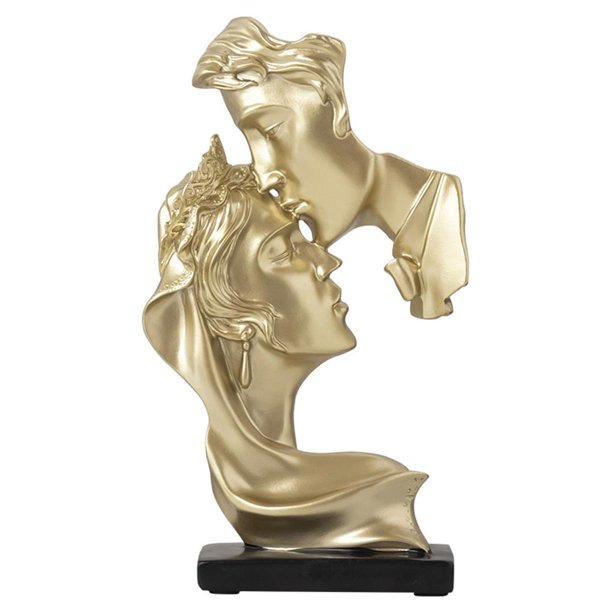 Estatuilla De Resina De 26Cm/10,22 Pulgadas, Decoración Artesanal, Resina Dorada, Pareja Besándose, Amante, Estatuilla Creativa, Regalo De San Valentín, Estatua De Arte De Escritorio Vogacara HA019776-00