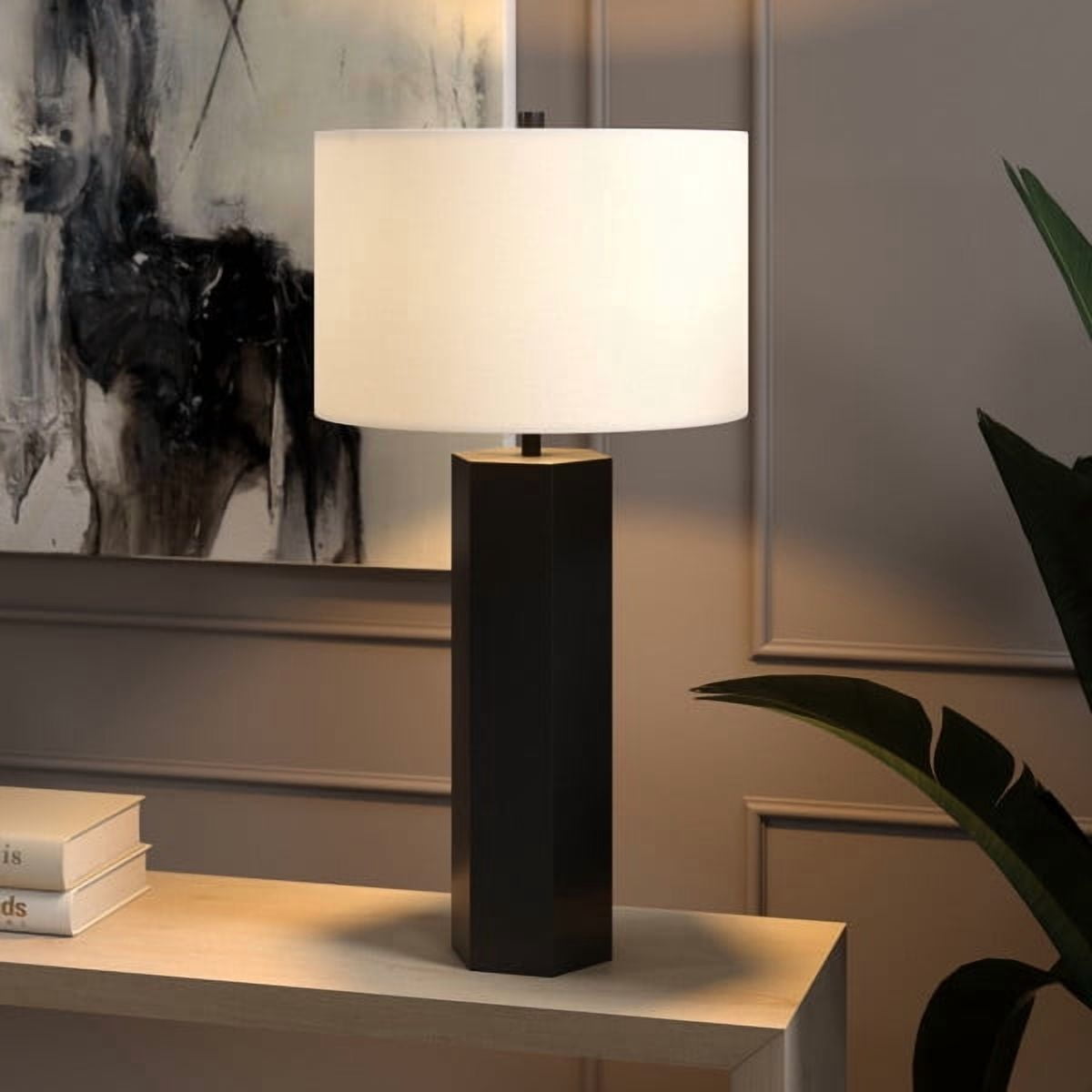 Warren 27.25" Tall Table Lamp with Fabric Shade in Blackened Bronze/White