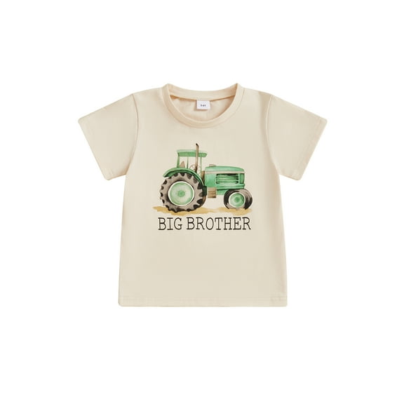 BemeyourBBs Kids Toddler Baby Little Boy Summer T-shirts BIG BROTHER Tractor Letter Print Short Sleeve Round Neck Tops Causal Streetwear