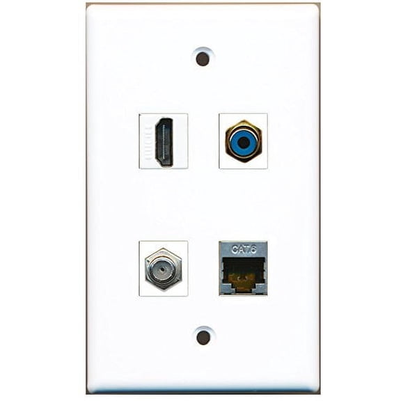 RiteAV - 1 Port HDMI 1 Port RCA Blue 1 Port Coax Cable TV- F-Type 1 Port Shielded Cat6 Ethernet Wall Plate