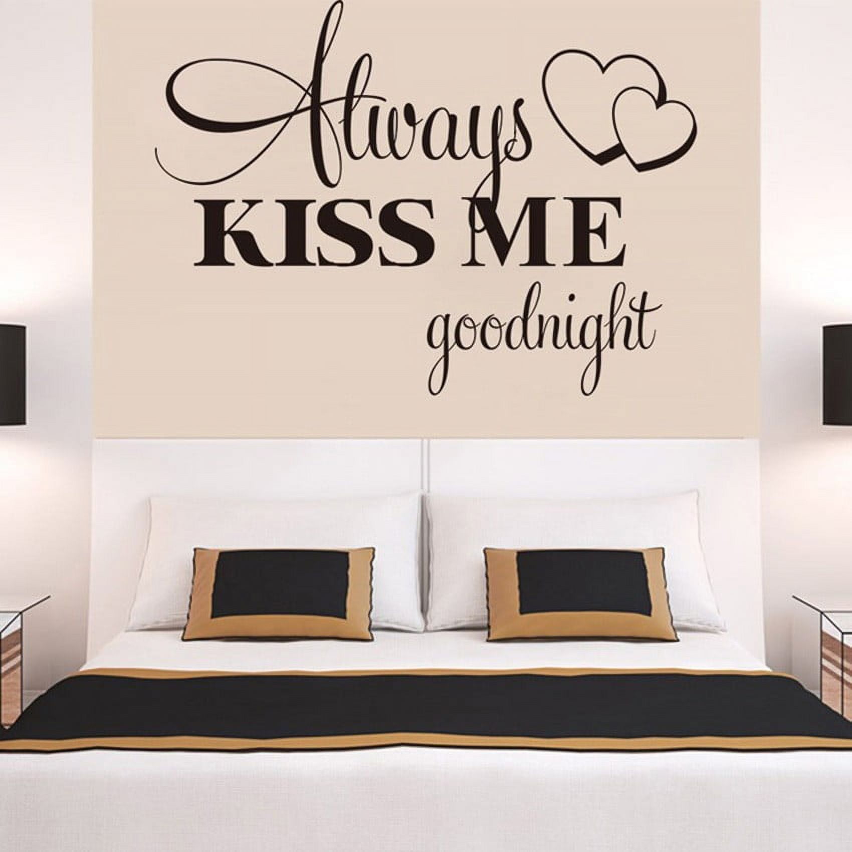 (Clearance) BNNG World of Wall Decal Always Kiss -Me Goodnight Wall Decals Quotes Sign Decor Wall Art for Bedroom Glossy Black