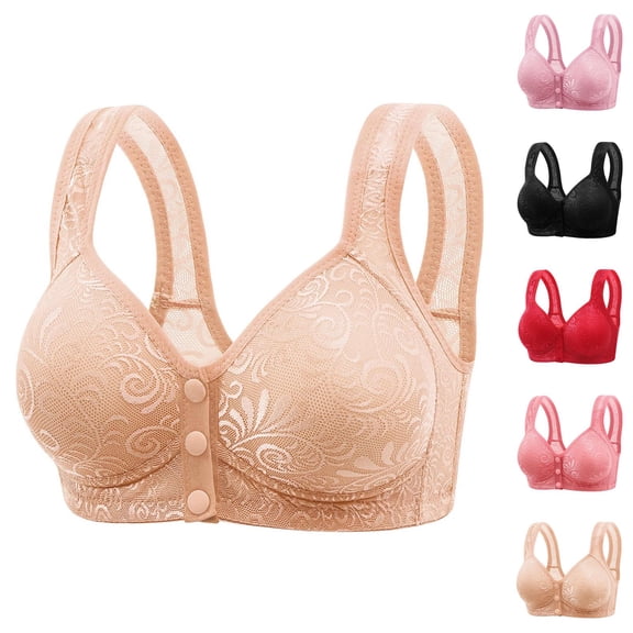 Bras for Older Women Front Closure Lace Wide Strap Comfortable Wireless Bralettes Everyday Bra