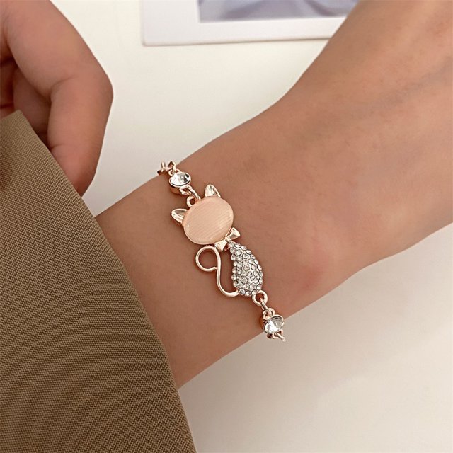 Accesorios diseño de moda exquisito brazalete de gato con ojos de gato, brazalete de diamante con incrustaciones de bestie brazalete nicho femenino joyas de pareja regalo de San Valentín