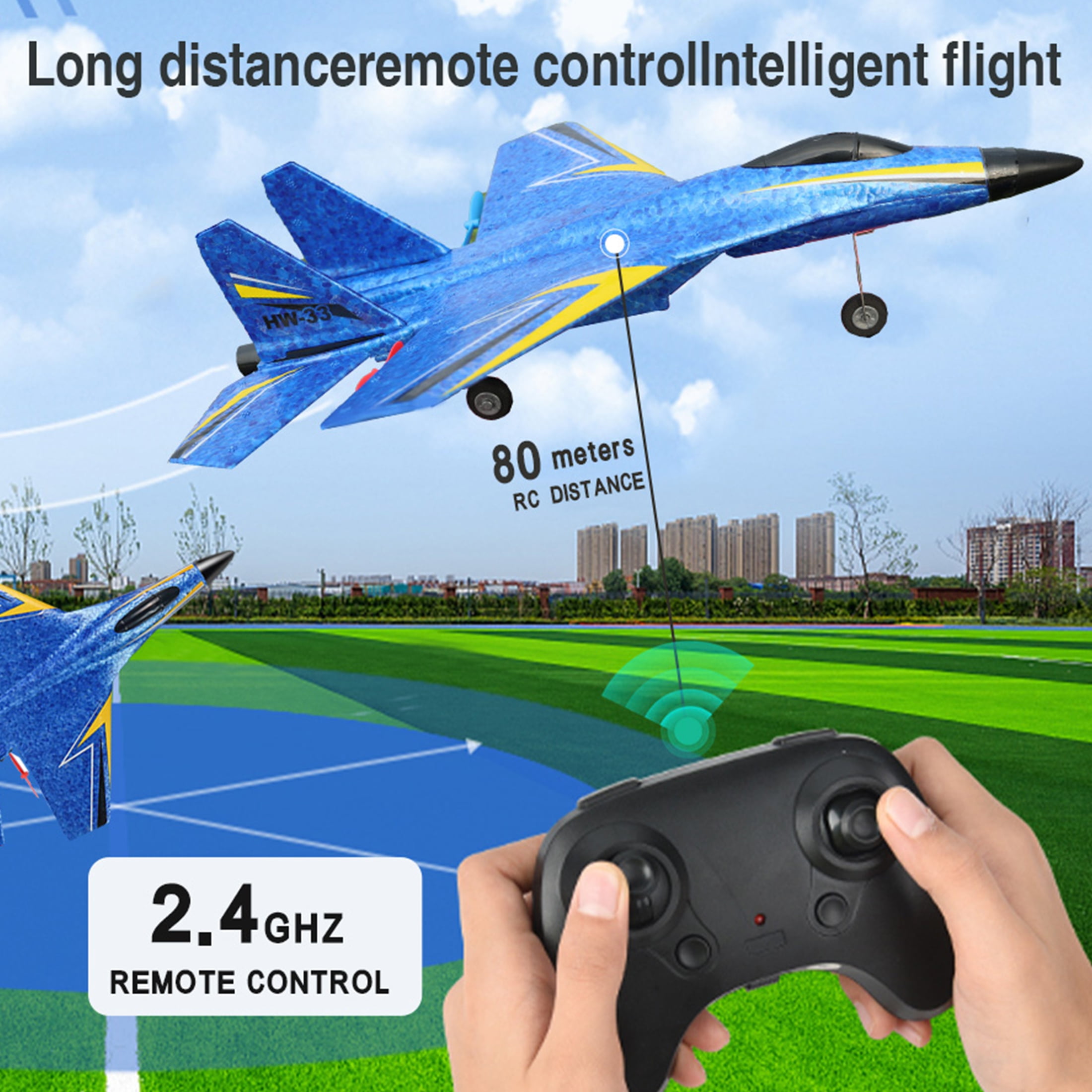 NautyDaddy Summer Outdoor Toys - Airplane Model, 2.4GHz Smart Gyroscope Remote Control Airplane, LED Night Flight Light, Cool Fighter Toy, Suitable for Night Flight, Suitable for Ages 14+
