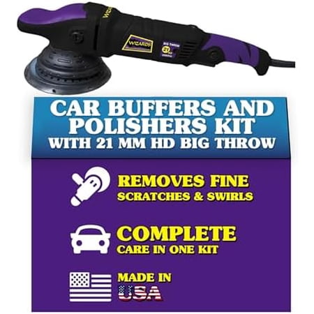 Wizards 9-Piece Car Buffer & Polisher Kit – 21mm HD Dual Action Orbital Polisher with Pads, Compounds & Scratch Remover – Professional Car Detailing Kit
