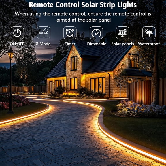 PYAN-Solar Strip Lights Outdoor, 33Ft 640 LED Waterproof Strip Lights with Remote Timer Dimmable Outside Strip Light for Garden Yard Party Decor (No Adhesive)