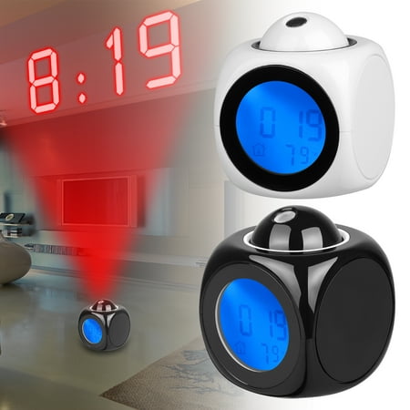 Projection Alarm Clock Digital LCD Voice Talking Function, LED Wall/Ceiling Projection, Alarm/Snooze/Temperature Display, 12hr/24hr, Bedside Alarm