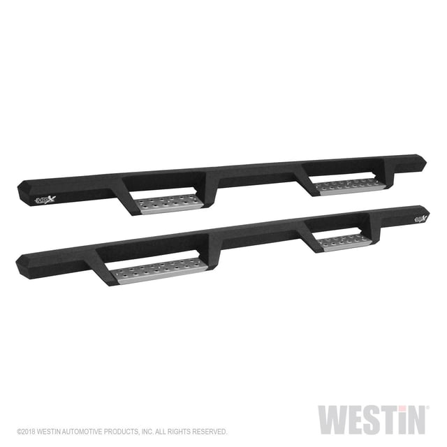 Westin Automotive Nerf Bar 56-135552 HDX; With Drop Down Steps; 3 Inch Square Straight; Powder Coated; Black; Stainless Steel; With Welded End Caps; Rocker Panel Mount
