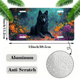thumbnail image 2 of 1 Pcs 2D Flat License Plate Covers & Frames, Black Wolf Among Flowers For Decorative Front, Waterproof For Decoration Aluminum License Plate Covers & Frames Cover For Men Women, 12" X 6", 2 of 7