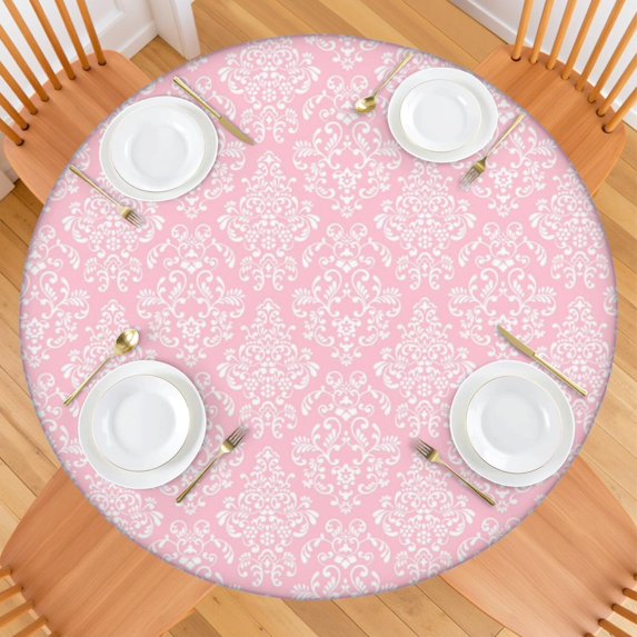 Elastic Edge Floral Round Tablecloth, Water-Resistant and Durable Polyester, Perfect for Kitchen or Patio, Fits 44-52 Inch