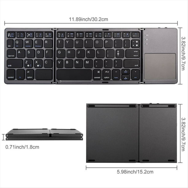 Mini Teclado Bluetooth Inalámbrico Triple Plegable Teclado Universal Portátil Ratón Teclado Táctil para IOS Android Negro