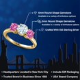 thumbnail image 2 of Gem Stone King 18K Yellow Gold Plated Silver Sky Blue Aquamarine and Pink Created Sapphire Engagement Ring for Women | 1.85 Cttw | Round 6MM | Gemstone March Birthstone | Size 5, 2 of 6