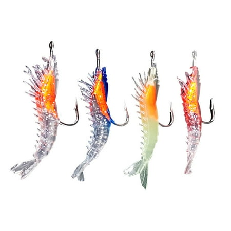 Baellert 4 Pcs 6cm 3g Soft Shrimp Bait Realistic Lightweight PVC Luminous Hooked Fishing Shrimp Lure Fishing Accessory