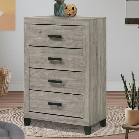 Kings Brand Furniture Napa 4-Drawer Chest – Light Grey Tall Bedroom Storage Organizer for Adults & Teens