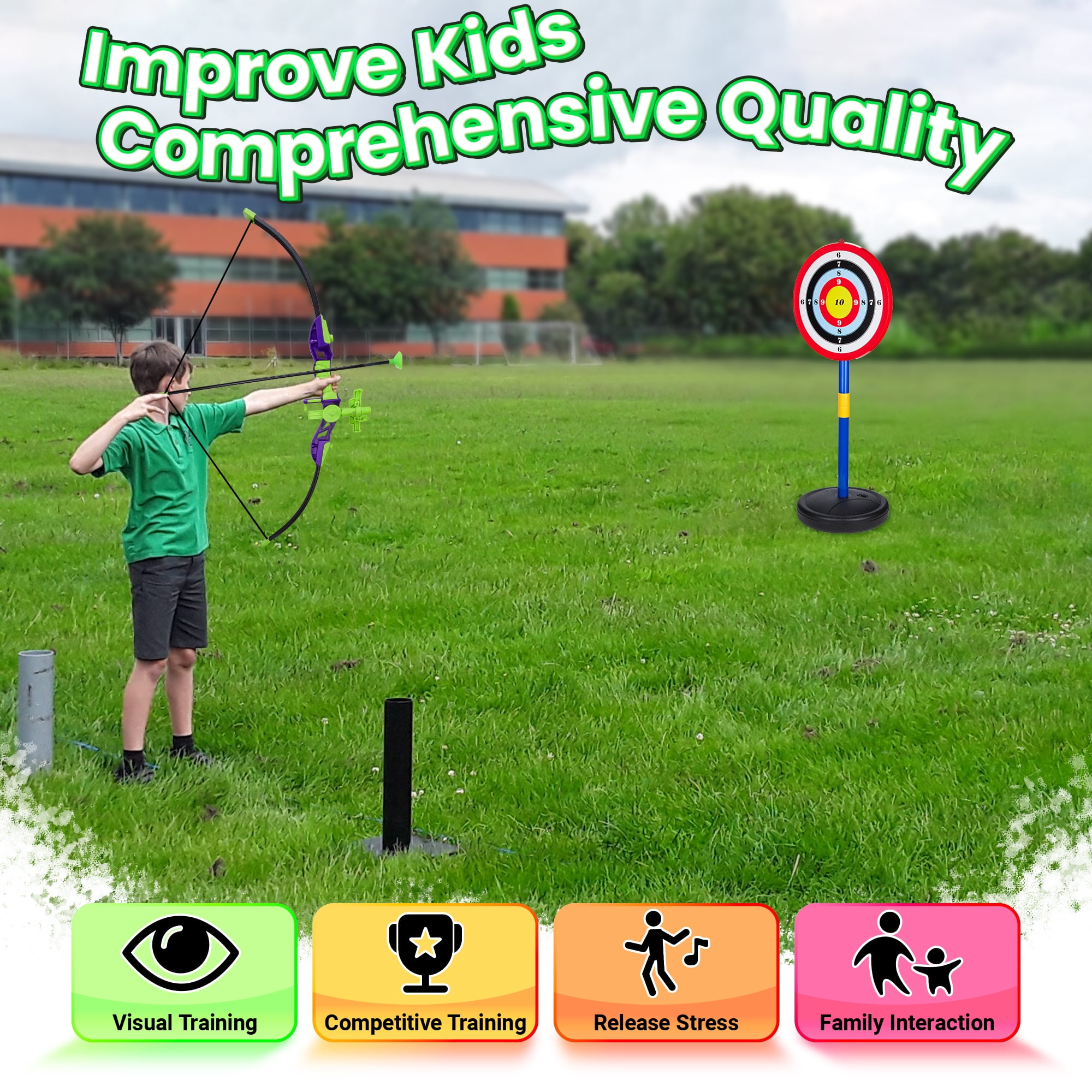 Contixo Bow and Arrow Set for Kids, Archery Toy with Infrared Aiming Assist, Outdoor Games, Green/Blue, 2 Pack