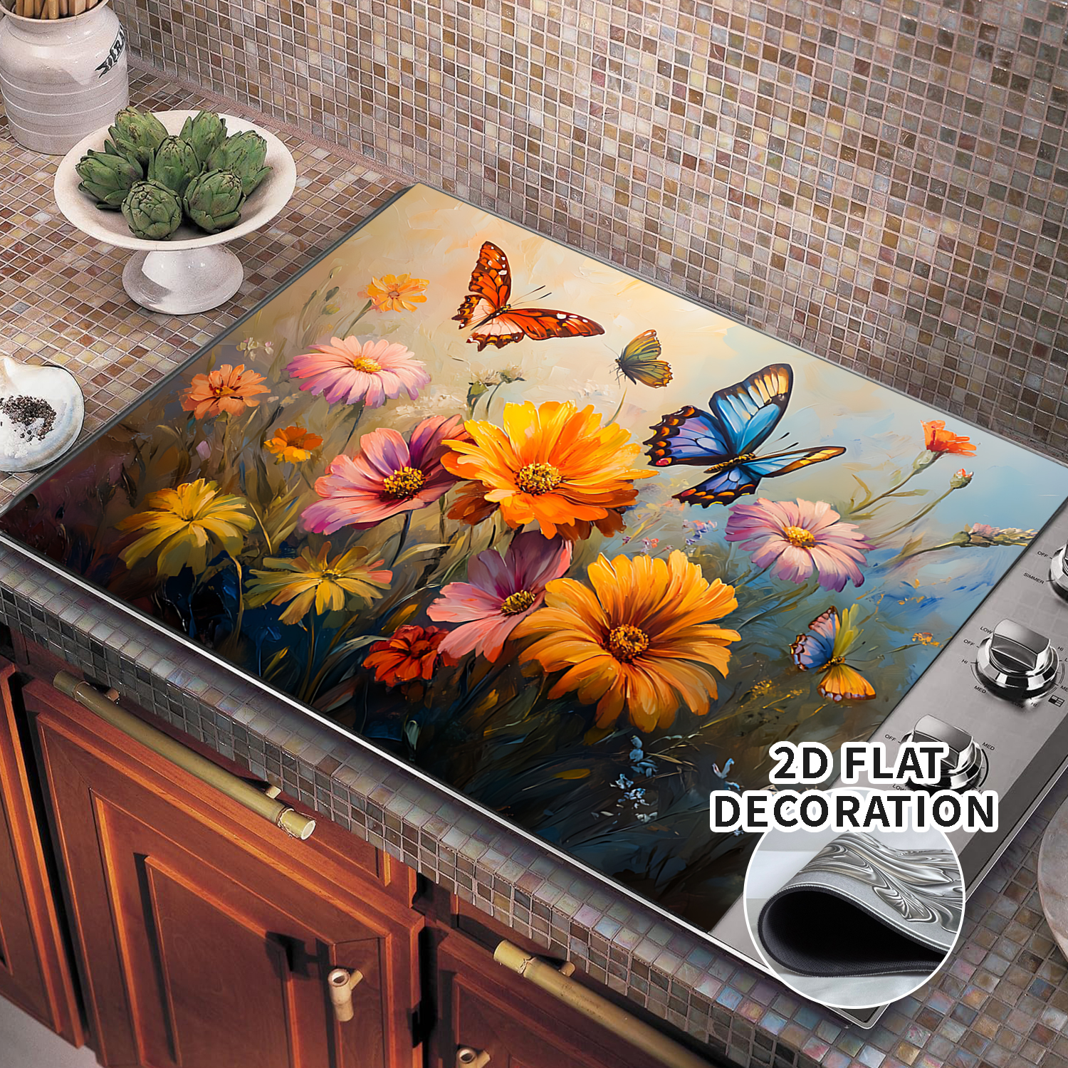Stove Top Cover Retro Flower Gas Stove Top Cover for Home Decoration Kitchen Pad Non-Stick Washable Cooktop Covers Countertop Protector Keep Stove Clean 28"x20"