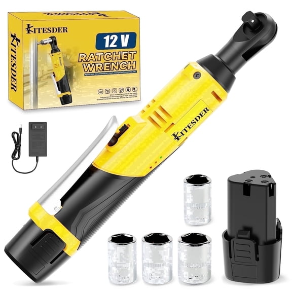 12V 3/8" Electric Ratchet Wrench Set with 2×2.0Ah Lithium-Ion Batteries, 40 ft-lbs Torque, 400 RPM, LED Light, Versatile Uses for Car Repair & Construction