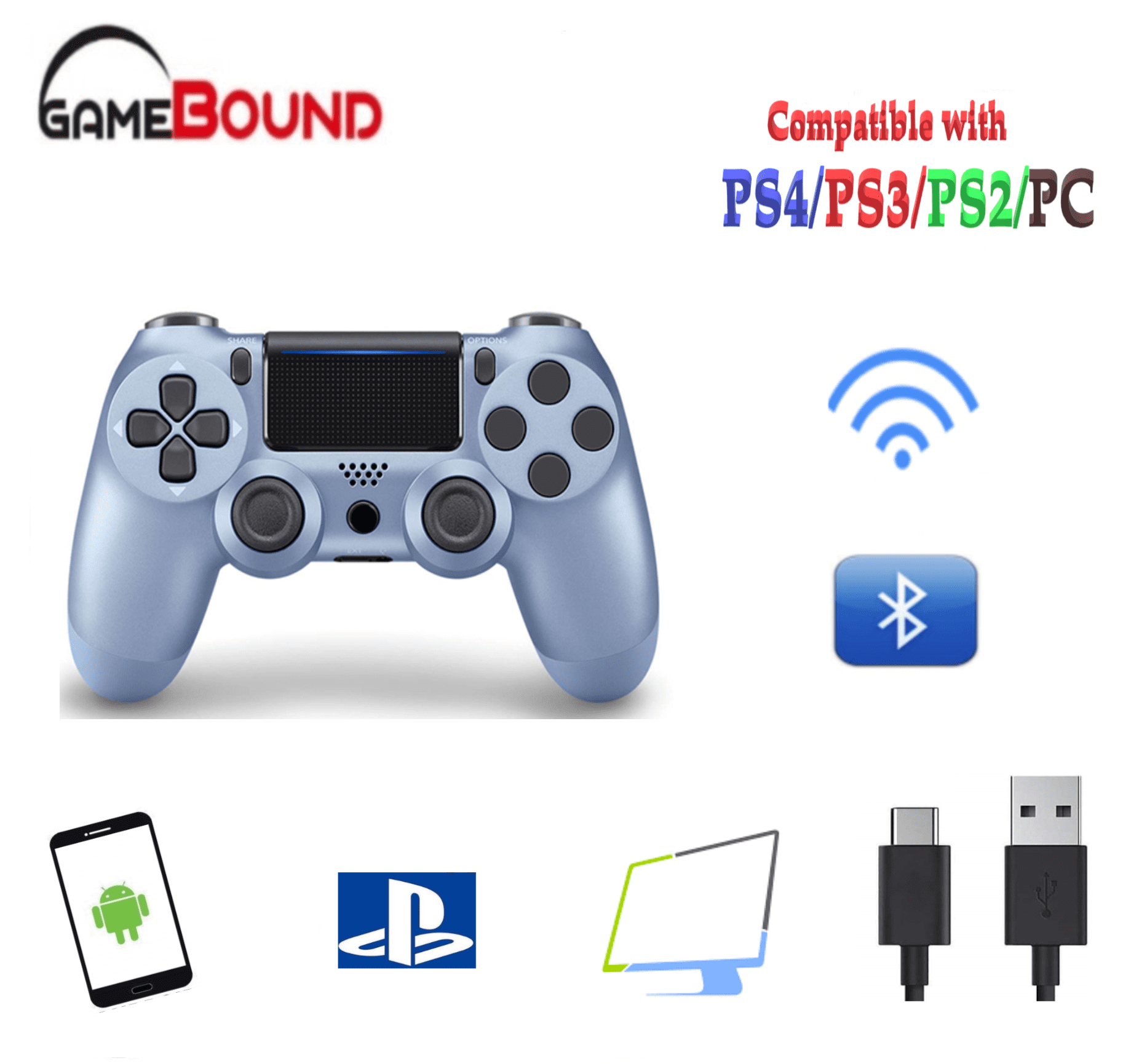 Wireless Gamepad Bluetooth Led Light For Ps4 Controller Blue Walmart Com Walmart Com - how to use a ps4 controller on roblox mobile