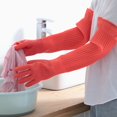 thumbnail image 4 of Typpkmm 1Pair Lengthen Dishwashing Cleaning Silicone Gloves, 4 of 7