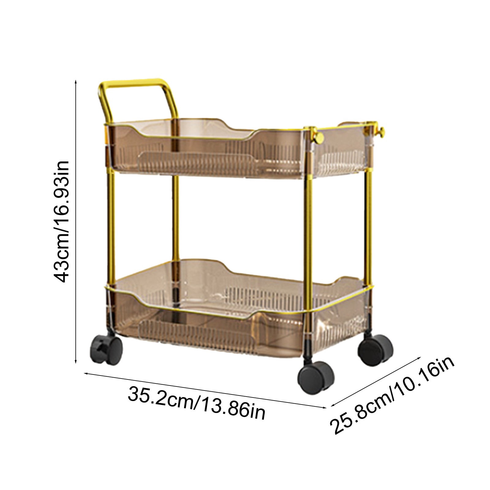 IMossad Two-Tier Transparent Rolling Cart – Practical Storage Cart with Handles and Locking Swivel Wheels for Kitchen, Office, Bedroom, and Home Organization
