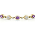 thumbnail image 3 of 18K Yellow Gold Plated Silver Amethyst and White Lab Grown Diamond and Moissanite Tennis Bracelet for Women | 3.65 Cttw | February Birthstone | Oval Checkerboard 7X5MM | Fully Adjustable 10 inch, 3 of 6