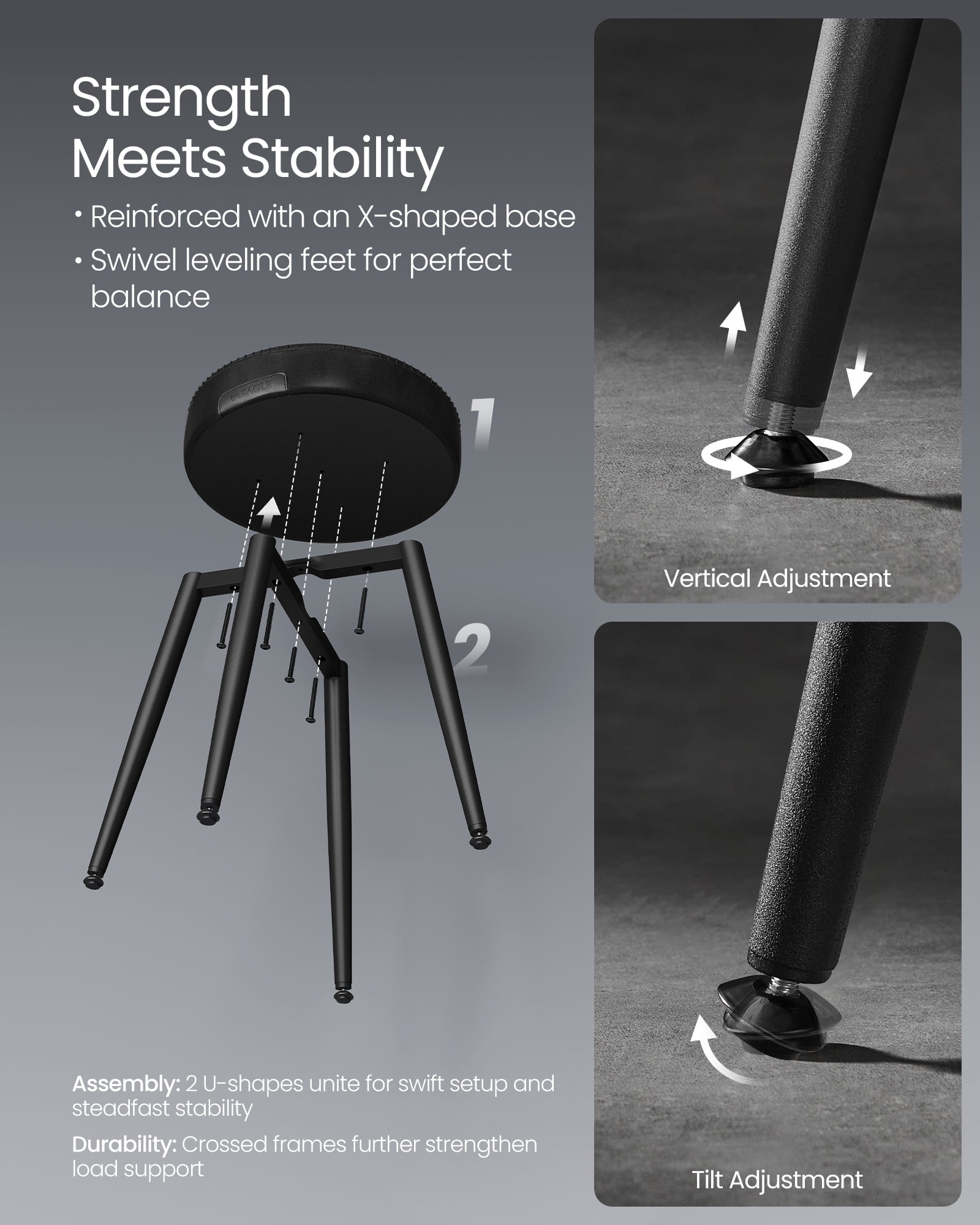 VASAGLE EKHO Collection - Dining Chairs Stools Set of 2, Upholstered Kitchen Stools, Vanity Stools, Synthetic Leather with Stitching, Ink Black