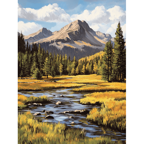 Mountain River Landscape Canvas Print/Wall Art，Suitable for Living Room，Office，Bathroom， and Hallway Decoration.