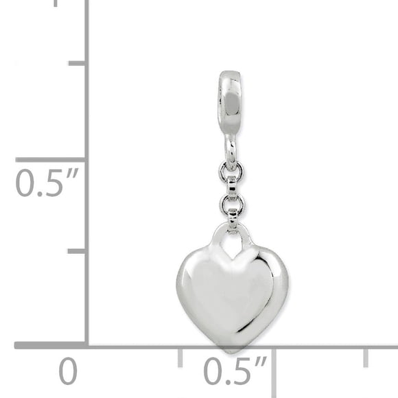Sterling Silver Polished Heart 1/2in Dangle Enhancer QN143 (20mm x 8mm)
