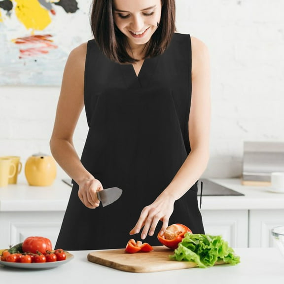 SEWOART V Neck Barber Apron, Black, Convenient Pockets for Hair Styling Tools, Home Use