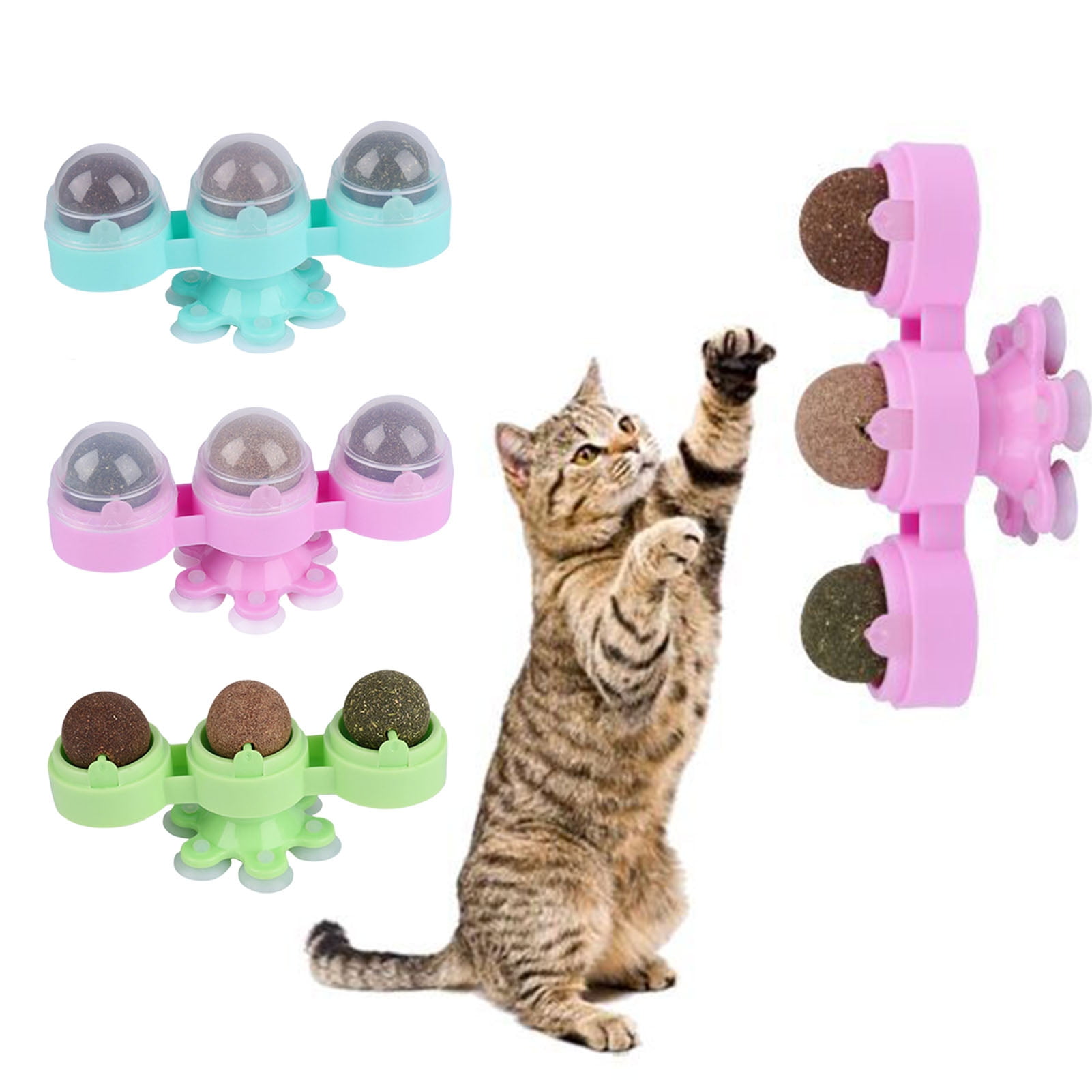 Bobasndm Catnip Ball for Cats Wall 3in1 Cat Toys Wall Ball Mint Balls Lick Roller Cat Nip Silvervine Edible Kitty Safe Healthy Kitten Teeth Cleaning Dental Cat Toy Chew Toys Indoor