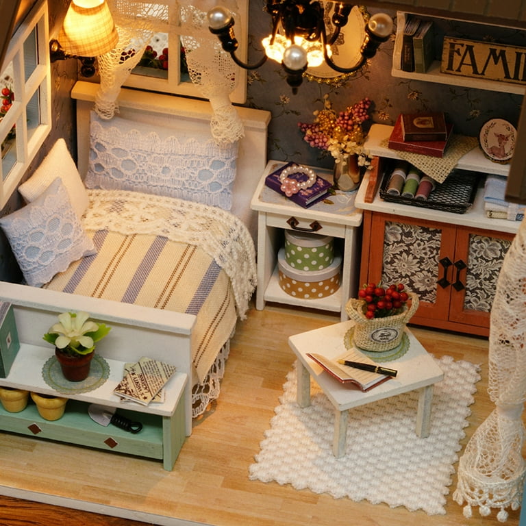 Miniature Dollhouse Kit Realistic 3D Wooden Room with Furniture Lights Christmas Birthday Gift - Walmart.com
