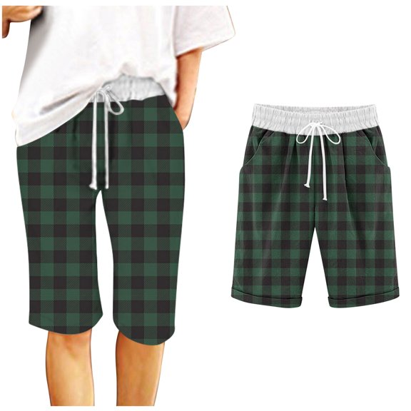 Generic Women Plaid Print Shorts High Waisted Drawstring Summer Casual Short Comfy Lounge Pants Sleep Bottoms with Pockets