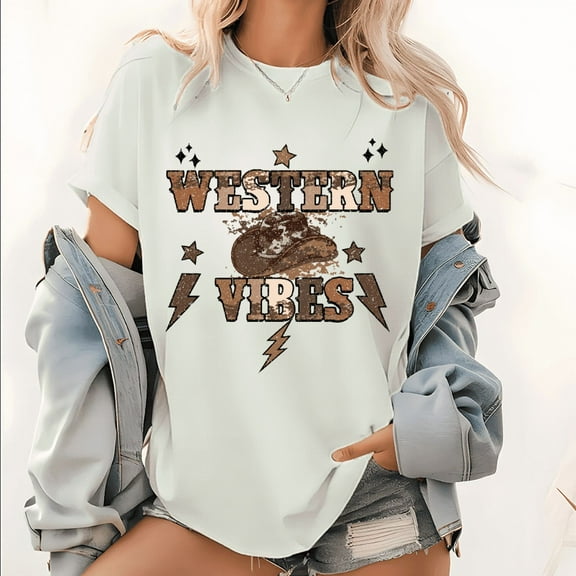 White Trendy Western Cowboy Graphic Tees Print Tshirt Womans S-5XL Shirts Loose Tops