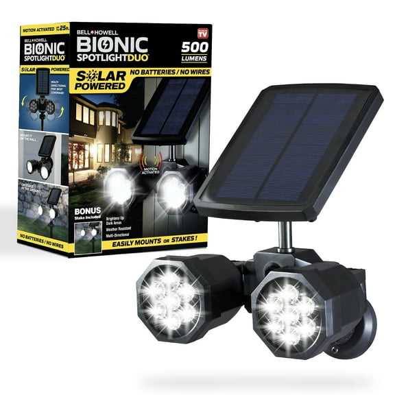 Bell   Howell Bionic Spotlight Duo Solar Spot 25 Feet Motion Sensor, Sun Panels, Waterproof Frost Resistant Patio, Yard and Outdoor Lighting - 2 Pack