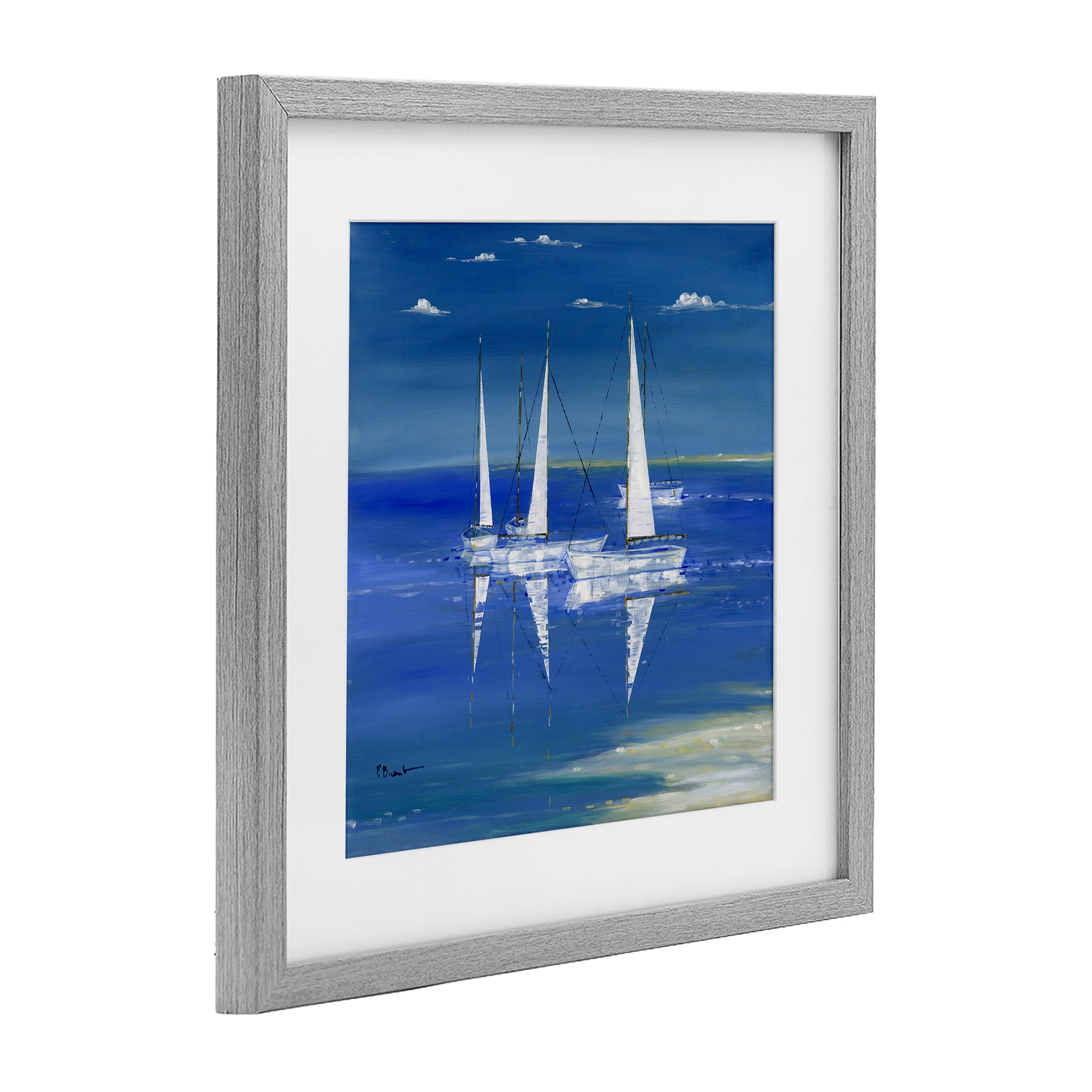 Stupell Industries Serenity Sailboats Reflected on Water Gray Framed Print Under Glass, design by Paul Brent