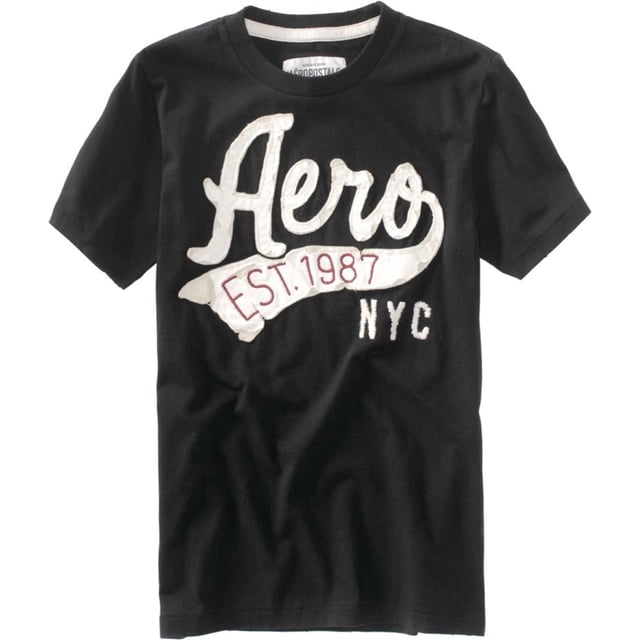 Aeropostale Hombres Embellecido Aero Est. Camiseta gráfica de 1987, negra, extragrande