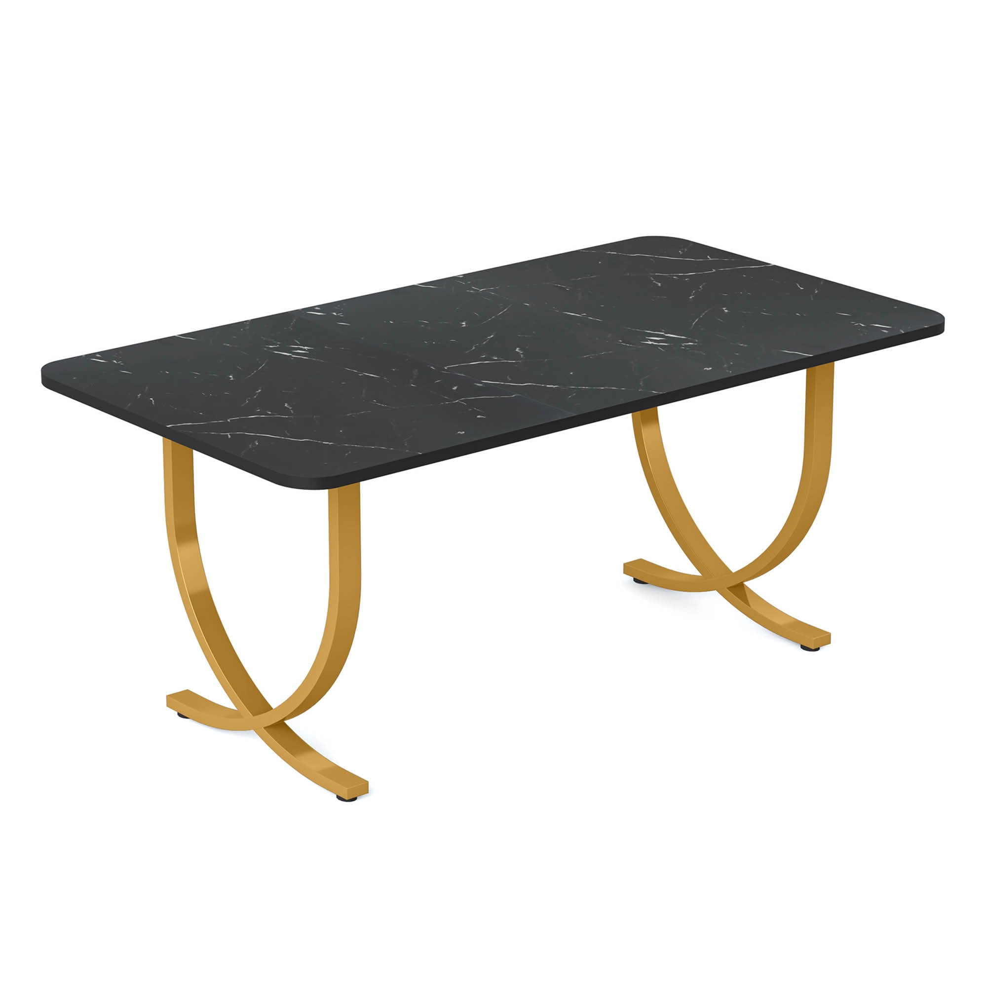 MAYEERTY Luxury Faux Marble Dining Table, 63 Inch Rectangular Modern Kitchen Table with Adjustable Foot Pads for Home Cafe Office