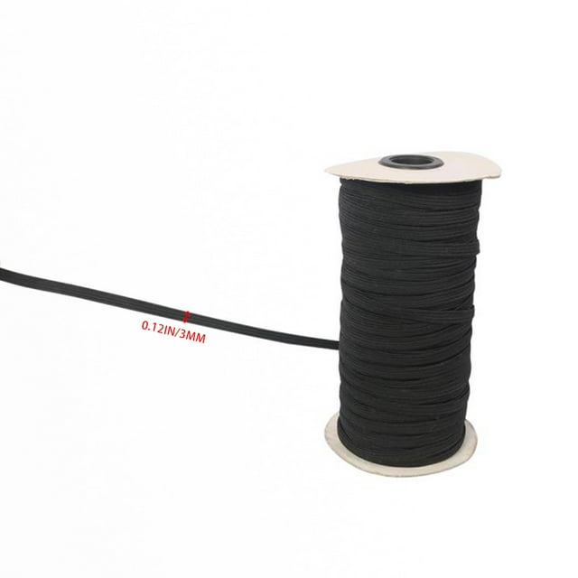 100 Yards Length Wide Braided Elastic Rope Knitted Elastic Band for DIY Sewing Crafts/Mask 3mm Black