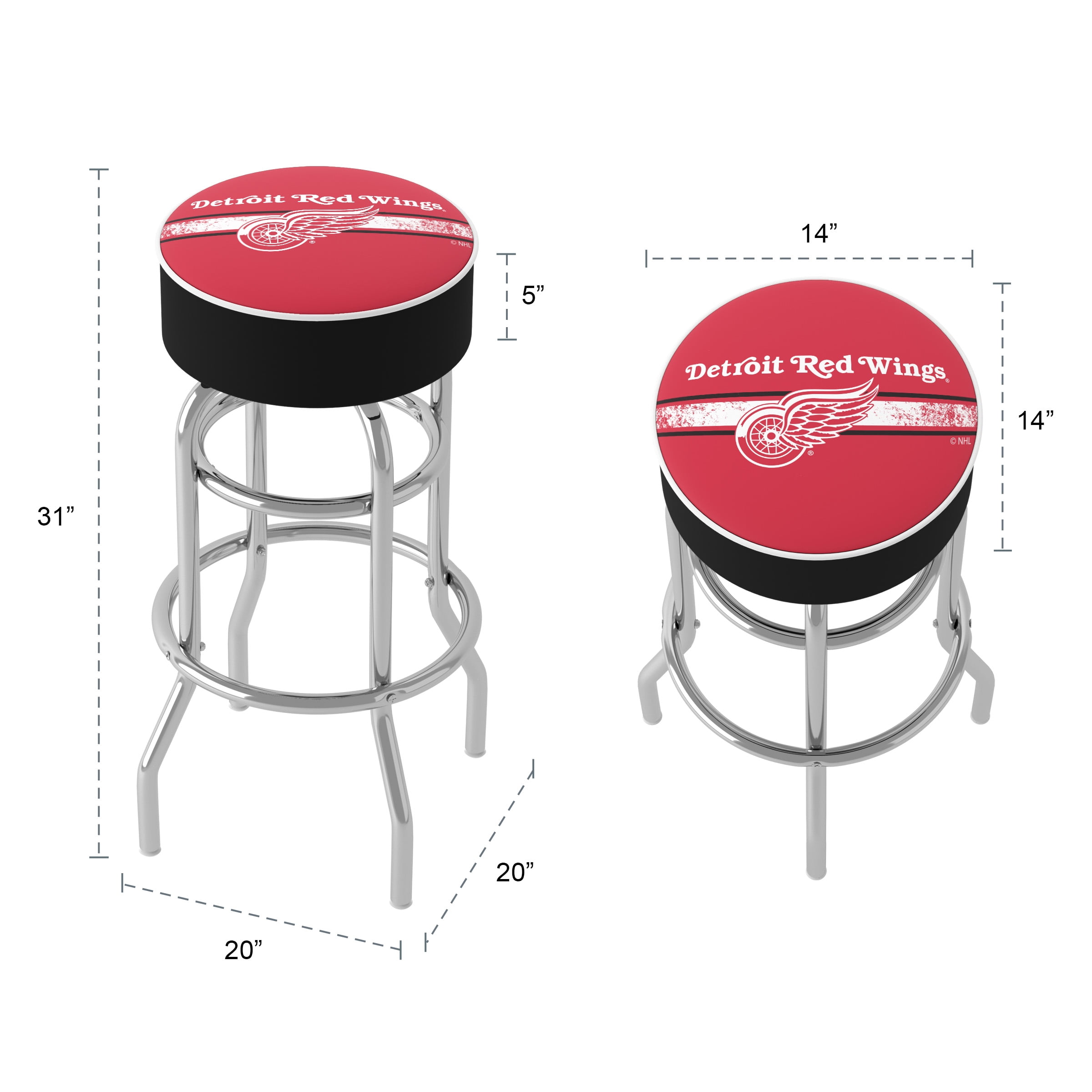 Trademark Gameroom Detroit Redwings Logo Bar Stool with Padded Seat