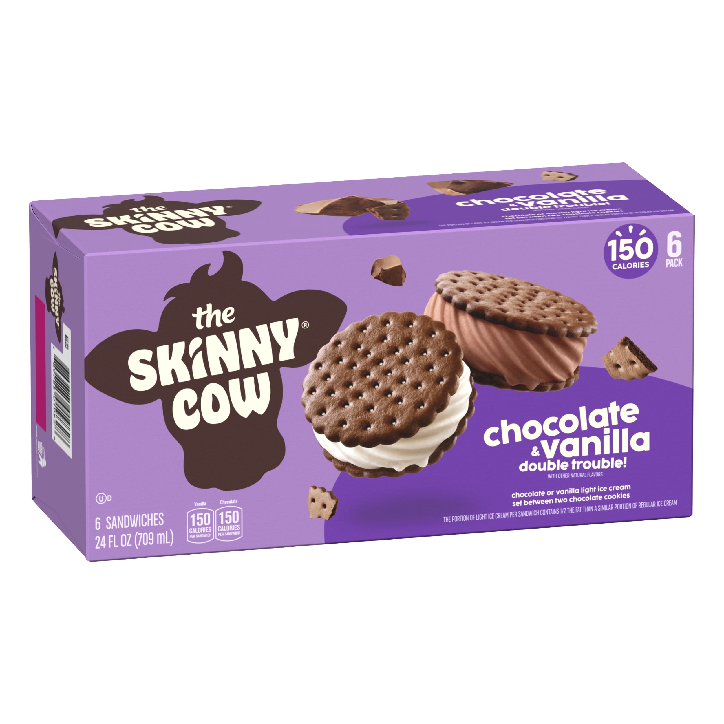 Skinny Cow Dynamic Duo Vanilla & Chocolate Ice Cream Sandwiches, 6 Count, 24.0 oz