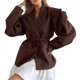thumbnail image 2 of Chaqueta de Traje de Mujer de Larga con Solapa, Estilo -Otoño, con Cinturón en la Cintura y Hombreras. Marrón S, 2 of 9
