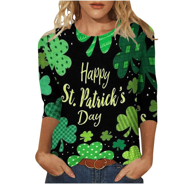 CHUANK Hauts de la Saint-Patrick pour Femmes Printemps Été Manches Longues T-Shirts Coupe Ample Col Rond Décontracté