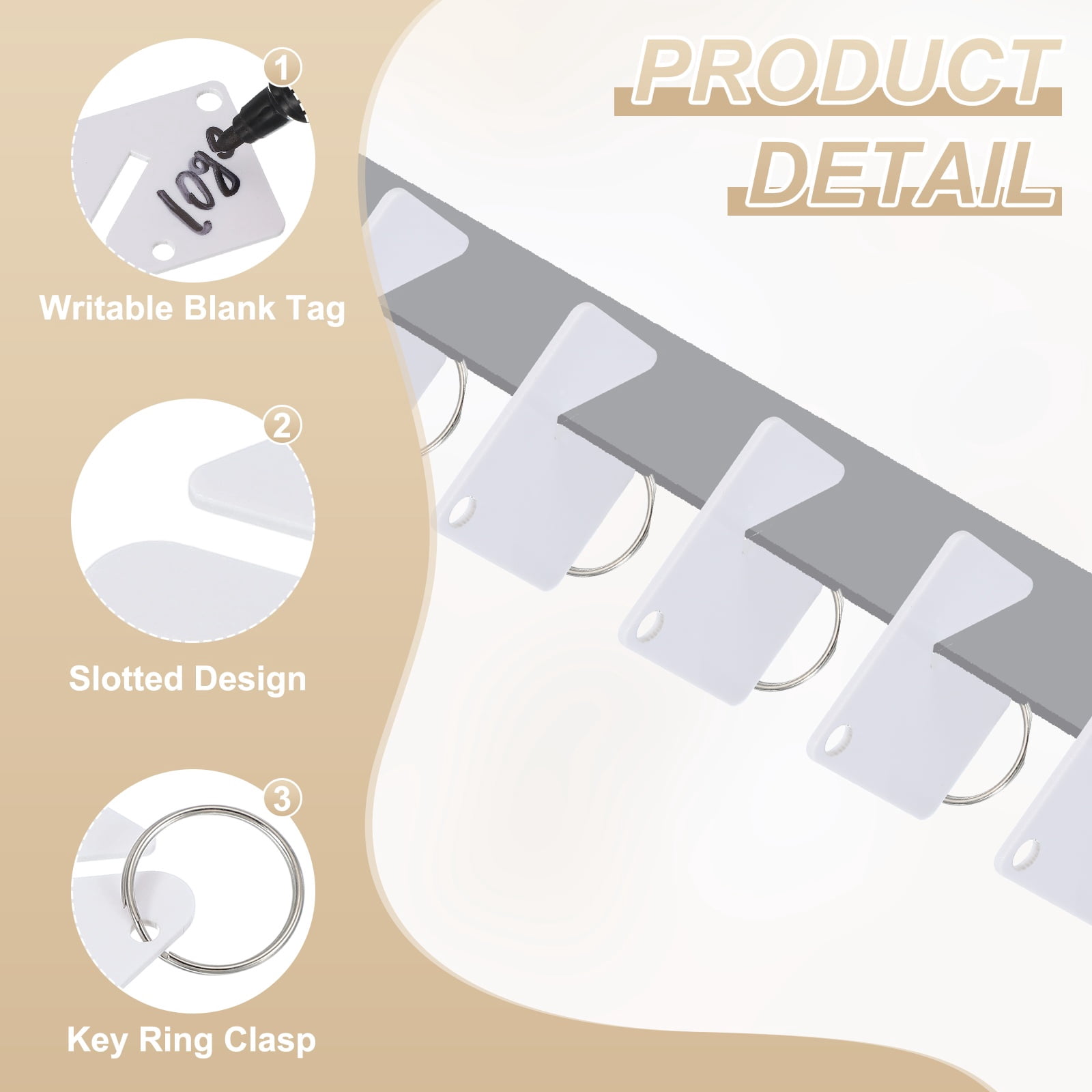 Uxcell 200Pcs Key Tags, White Plastic Hanging Slotted Key Tags with Metal Ring