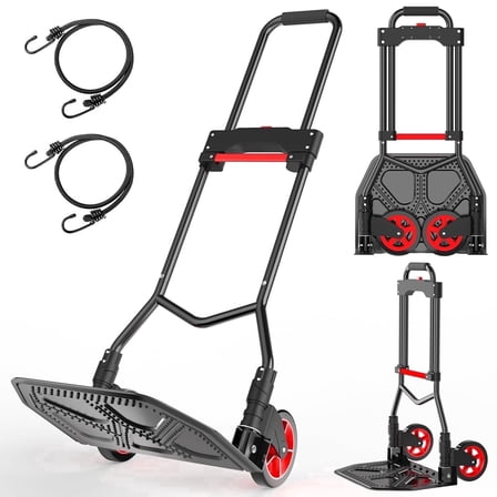 Folding Hand Truck and Dolly, Portable Aluminum Dolly Cart with Handle and Rubber Wheels for Moving,Shopping,Travel,Office Use