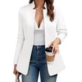 thumbnail image 5 of Spring Fall Stand Collar Solid Color Women Long Sleeved Open Front Work Office Blazer Coat, 5 of 6