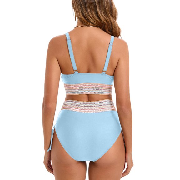 FDGIU Women's High Waisted Bikini Set V Neck Front & Adjustable Straps Two Piece Swimsuit, Tummy Control Tankini Bathing Suit, for Beach Vacation; Bathing Suits for Women