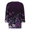 thumbnail image 4 of Fall Clothes Women!Homenesgenics Tops for Women Long Sleeve Plus Size Women's Fashion Printed T-Shirt 3/4 Sleeves Blouse V-Neck Casual Tops Purple XXXL, 4 of 6